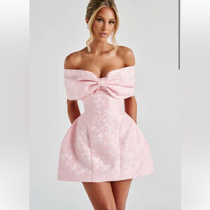 Babyboo Raquel Mini Dress Blush Off Shoulder Bow Medium NWT